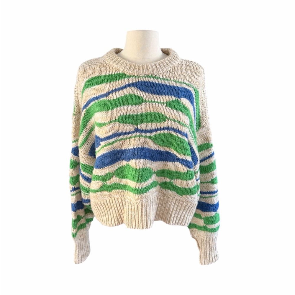 Aerie Cream, Green, and Blue Striped Sweater